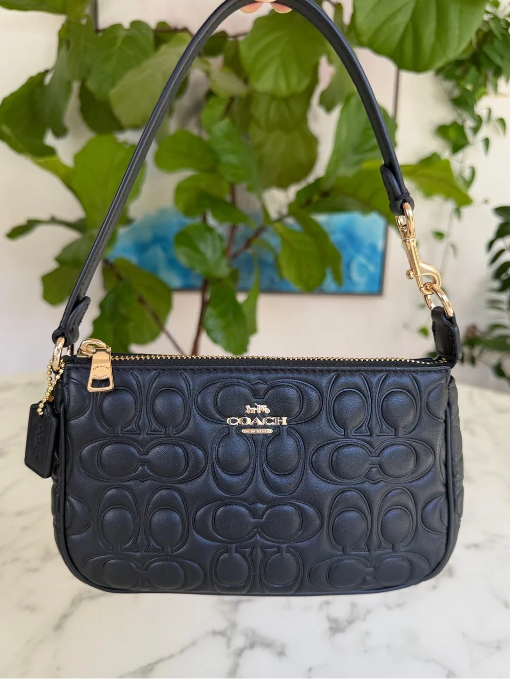 Coach Nolita 19 In Signature Leather CZ456 Black Mini Shoulder Bag Wristlet